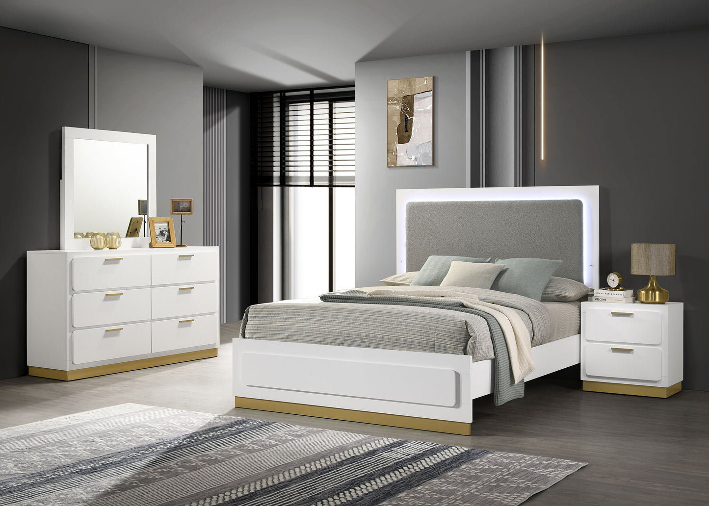 Caraway 4 Pc & Pc E.King, Cal.King, & Queen Bedroom Set Black & White
