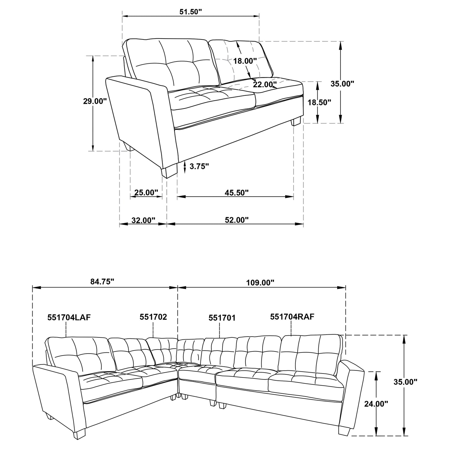 Georgina 5 Pc Stationary Sectionals Grey