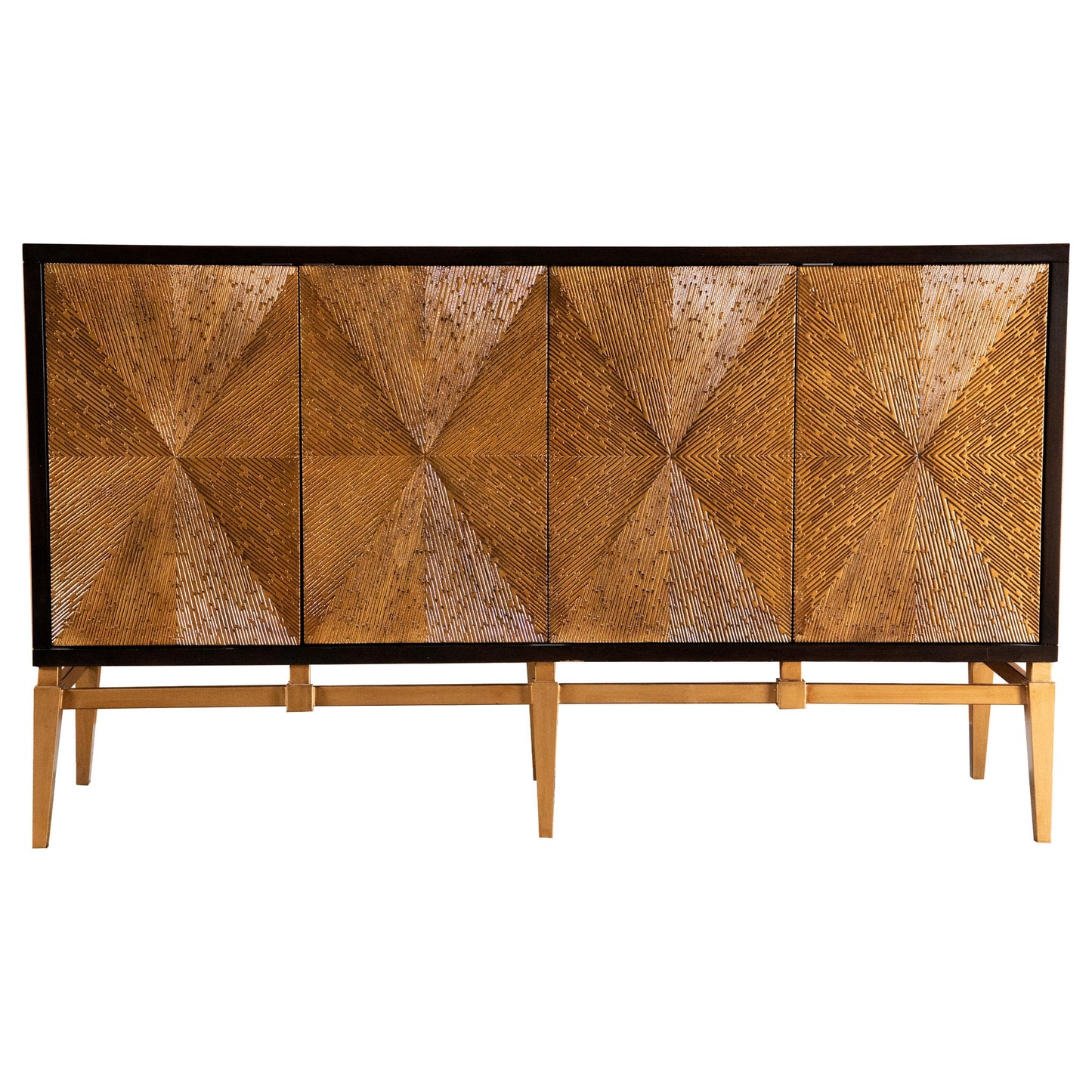 Zira Sunburst 4-door Accent Cabinet Brown and Antique Gold